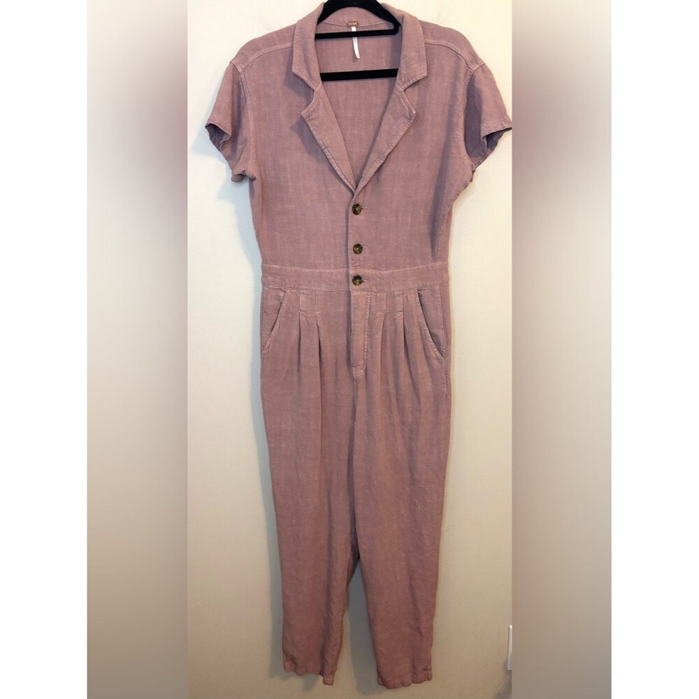 Free People Linen Blend Utility Jumpsuit Mauve Pink XS